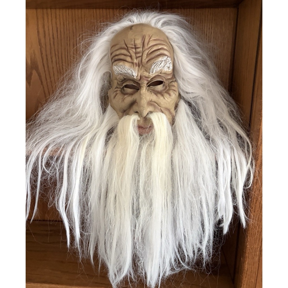 Vintage Old Man Wizard Biker Beard Mask Paper Magic Group Latex Rubber Halloween